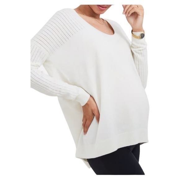 Hatch Sweaters - Hatch Scoop Neck Maternity Sweater in White/Cream